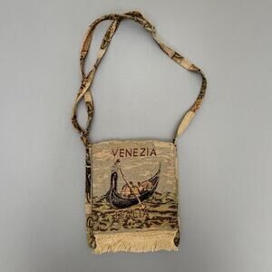 Venezia Italia Tapestry Crossbody Bag Gondola Souvenir Purse Fringe Zip